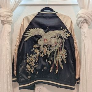 Black and gold silk bomber zip up
